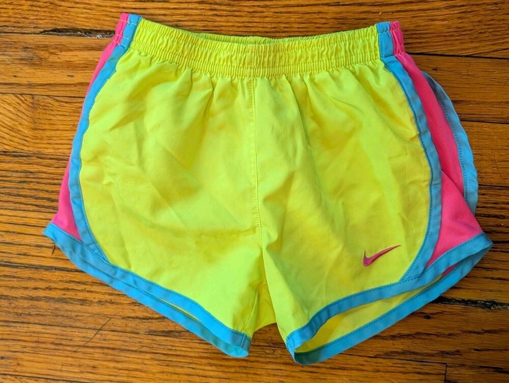 Nike Dri Fit Athletic Running Shorts Girls Size 6 Neon Yellow Pink Blue